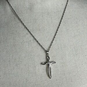 925 Silver Infinity Cross Necklace with Tiny Crystal Accent Delicate 18” Chain